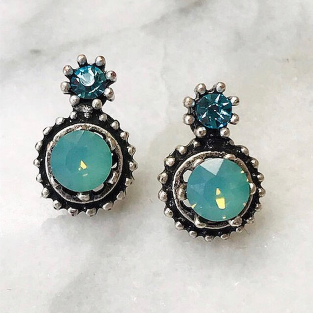 Antiqued Silver Pacific Opal Crystal Duo Earring
